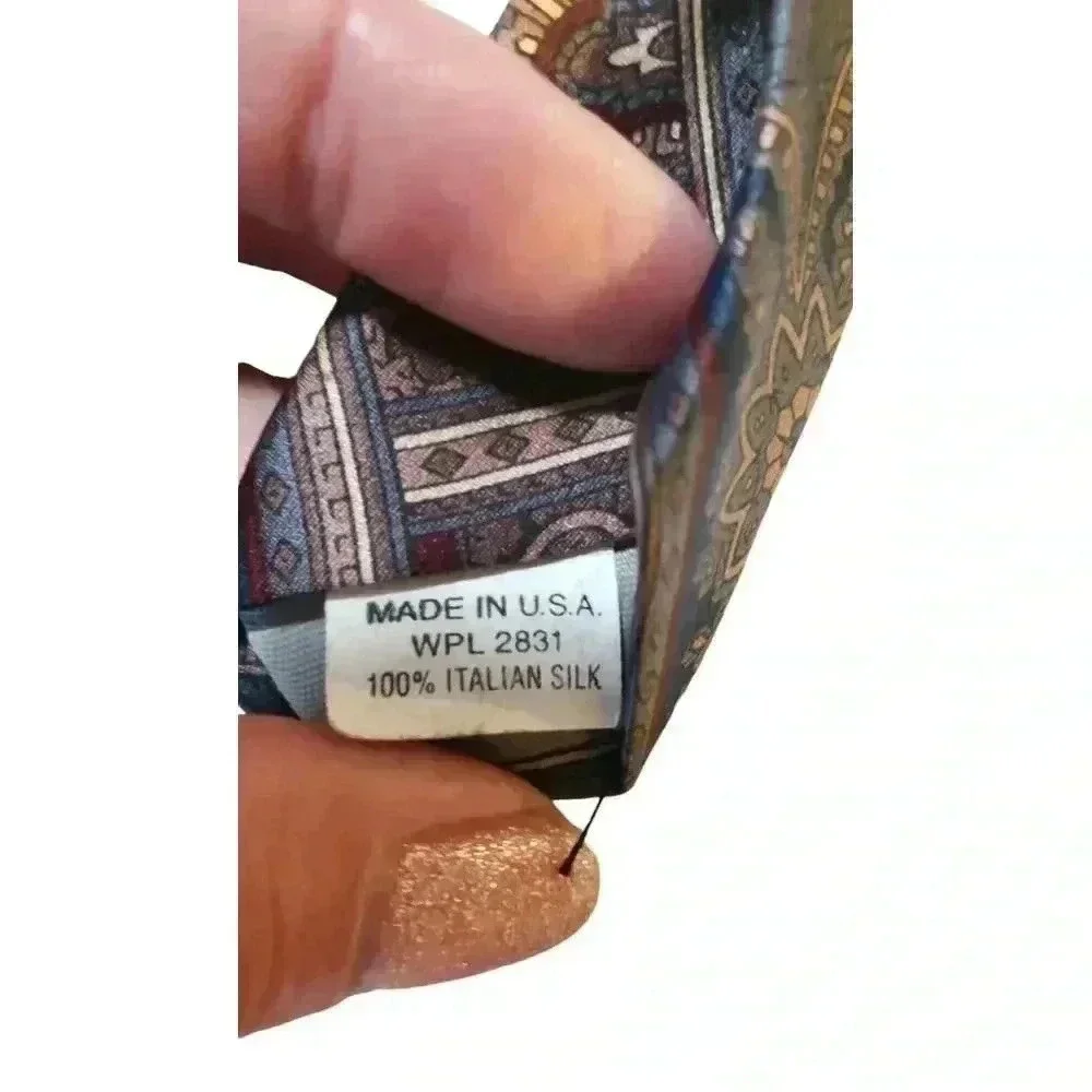 Woodward Mens Tie Silk Blue Burgundy Tan‎ Paisley Stripe Necktie Beautiful Power